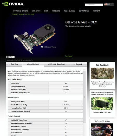 ���������꡼ No.004�Υ���ͥ������ / NVIDIA��48SP��DX11����GPU��GeForce GT 420�פ����ʥꥹ�Ȥ��ɲá�OEM����