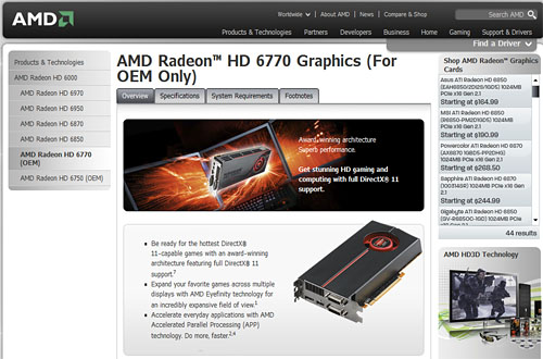 ���������꡼ No.002�Υ���ͥ������ / AMD��OEM�����ο���GPU��Radeon HD 6700�פ����ʥꥹ�Ȥ��ɲá���HD 5700�Υ�͡���