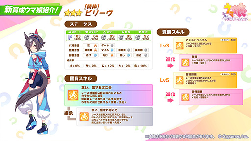 画像ギャラリー No.002のサムネイル画像 / 「ウマ娘 プリティーダービー」,新育成ウマ娘★3ビリーヴ(CV:秋山実咲)を9月19日12:00に実装。短距離に特化した職人気質のキャラ