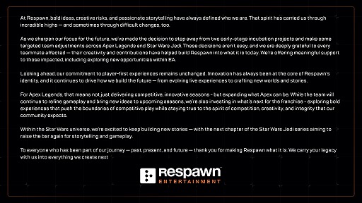 ꡼ No.001Υͥ / Respawn Entertainment2ĳȯʳΥץȤ򥭥󥻥롣Apex LegendsפȡStar Wars Jediפ򤪤ͰĴ