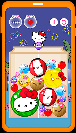 画像ギャラリー No.004のサムネイル画像 / 「スイカゲーム」がハローキティのデザインになって登場。「ハローキティのハッピースイカゲーム」,ハッピーセット購入者限定で配信開始