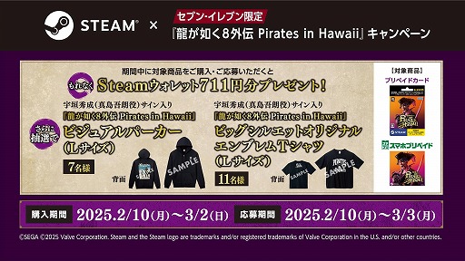 画像ギャラリー No.002のサムネイル画像 / 「龍が如く8外伝 Pirates in Hawaii」Steamダウンロードカード購入プレゼントキャンペーンを本日開始。応募者全員が711円もらえる