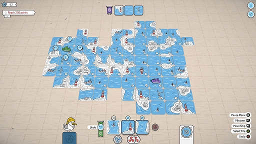 画像ギャラリー No.006のサムネイル画像 / タイルを並べて海岸線の地図を作り,その中を船でパトロールする。協力型デジタルボードゲーム「Beacon Patrol」,日本語対応体験版を配信開始