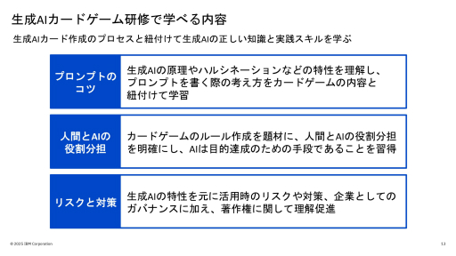 画像ギャラリー No.005のサムネイル画像 / 日本IBMの生成AIを学べるカードゲームを使った研修サービスを体験。セガXDが監修し,ゲーミフィケーションの要素を盛り込んだ仕上がりに